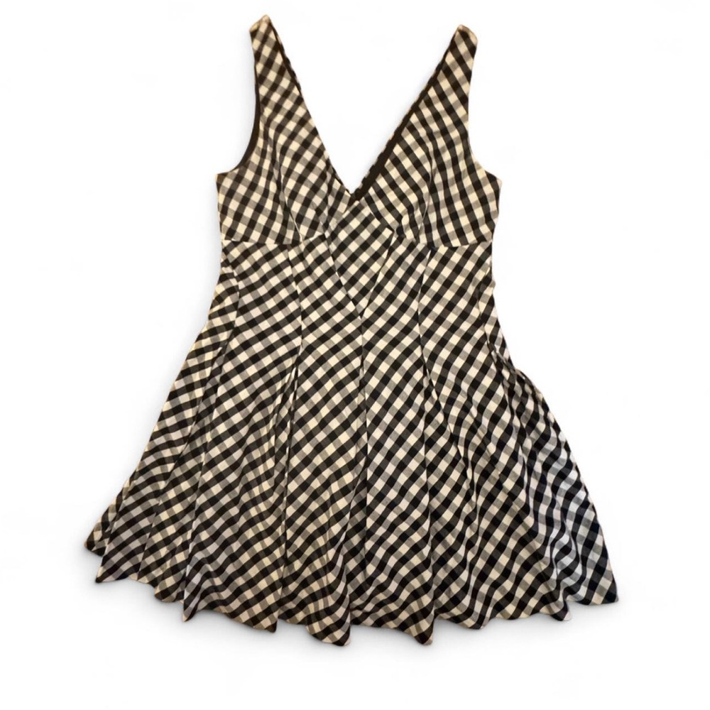 Betsey Johnson Black and White Gingham V-Neck Mini Dress Size 2